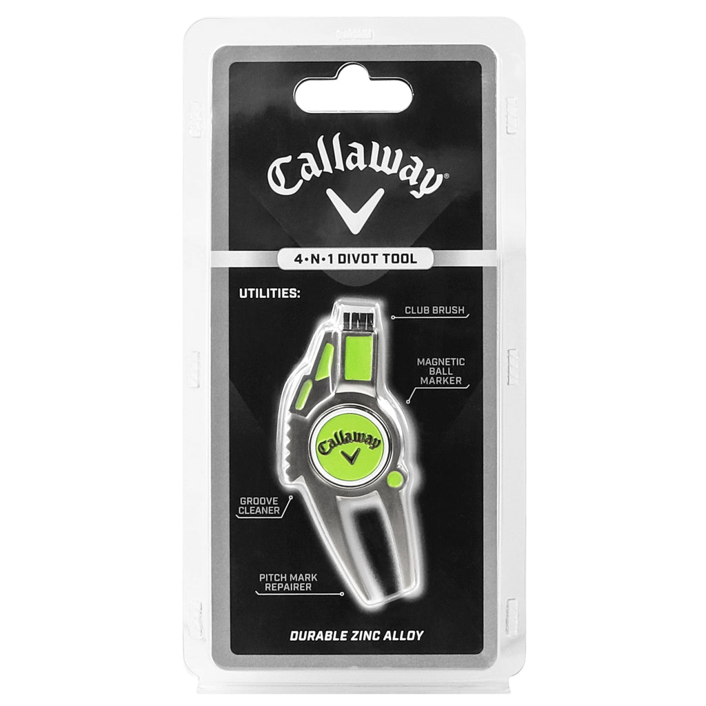 Golf 4 in 1 Divot Repair Tool, Includes Ball Marker, Brush and Groove Cleaner, Green
