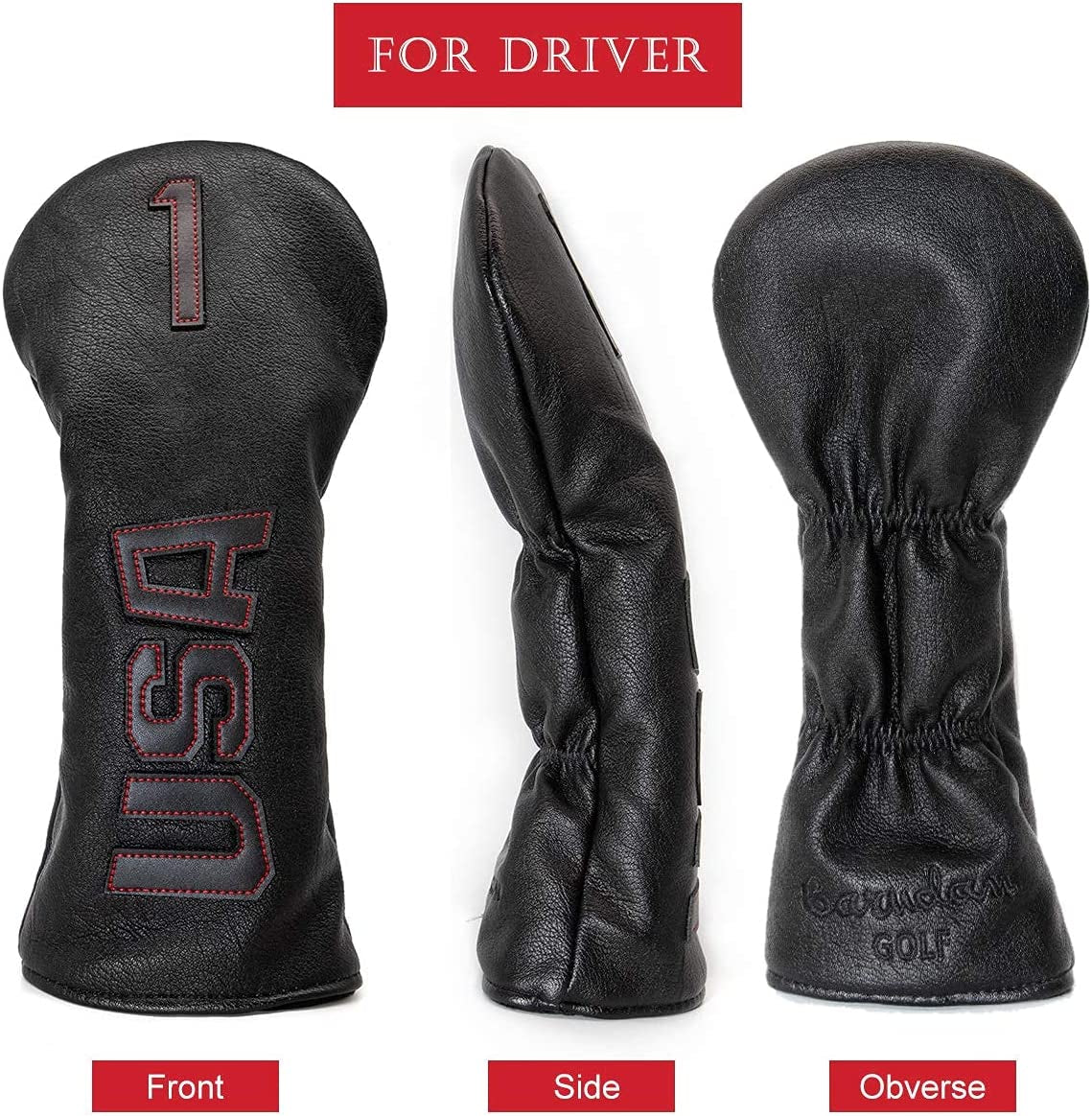 Golf Club Head Covers,Usa Golf Driver Headcover Fariway Wood Covers Hybrid Head Covers 3 Wood Headcover Leather Golf Headcover with Number Tag for All Brand