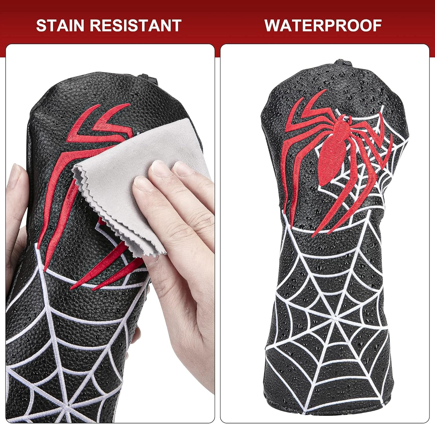 Golf Head Covers for Woods Fits All Drivers Golf Clubs Premium Leather Spider Embroidery 1 3 5 UT Interchangeable ID Tags Durable Classic Black