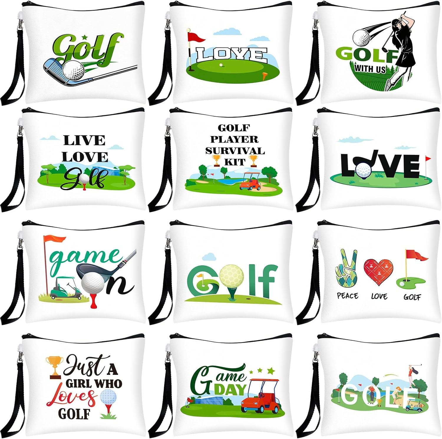 24 Pcs Golf Gift Bag Golf Cosmetic Bags Golf Accessories for Women Men Inspirational Golf Pouch Zipper Golf Toiletry Organizer Golf Wristlet Wallet for Golf Player Golf Lovers Gift,12 Style