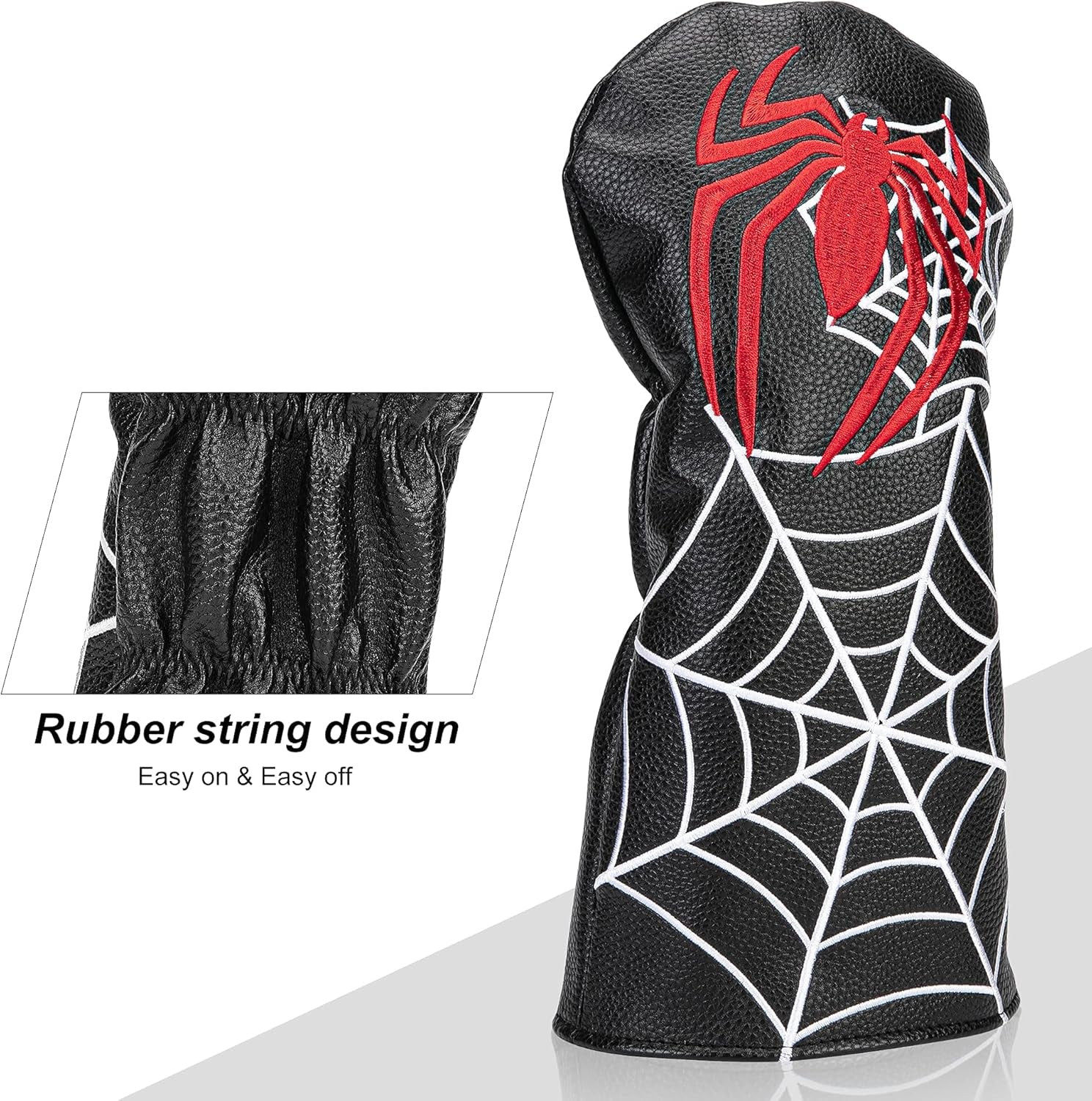 Golf Head Covers for Woods Fits All Drivers Golf Clubs Premium Leather Spider Embroidery 1 3 5 UT Interchangeable ID Tags Durable Classic Black