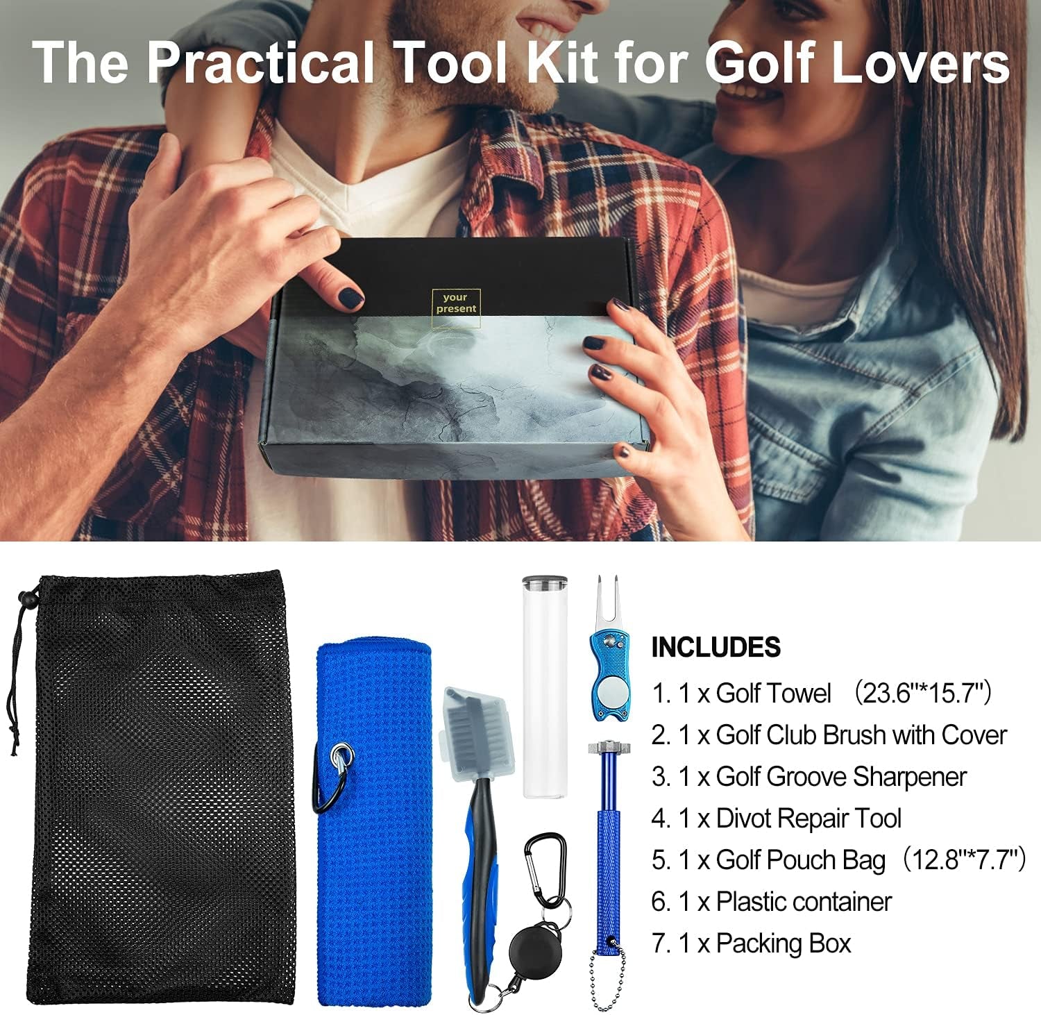 Golf Club Cleaner,Golf Towel,Golf Club Brush,Golf Club Groove Sharpener and Divot Repair Tool with Golf Pouch Bag,Golf Accessories for Men,Golf Ball Cleaner