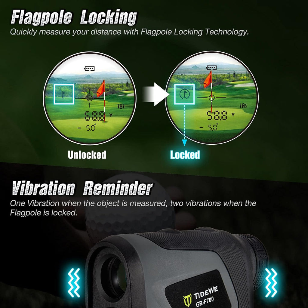 Golf Rangefinder with Slope, Golf Range Finder Magnetic Holder, 700/1000Y Flag Pole Locking Multi Functional Laser Rangefinder with Rechargeable Battery for Golfing & Hunting (White & Gray)