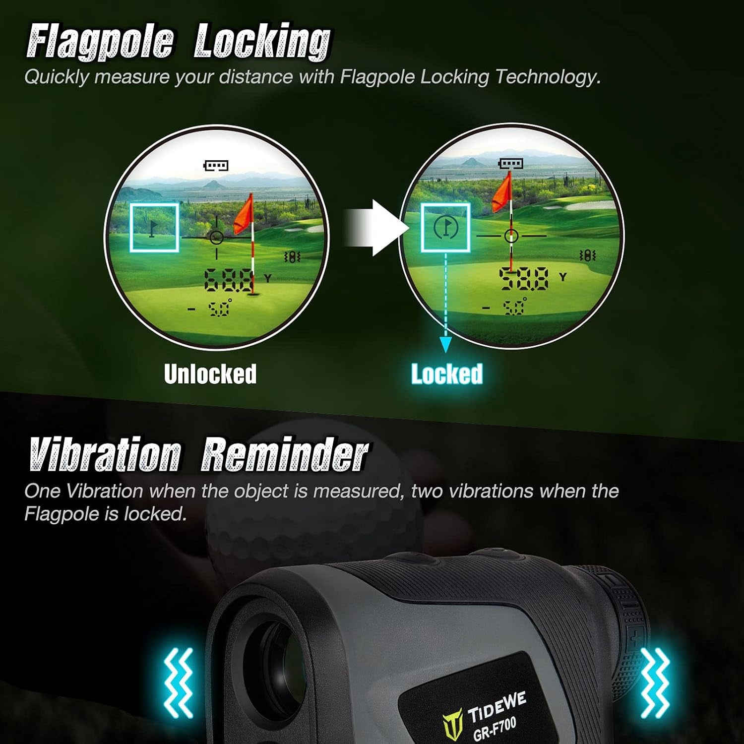 Golf Rangefinder with Slope, Golf Range Finder Magnetic Holder, 700/1000Y Flag Pole Locking Multi Functional Laser Rangefinder with Rechargeable Battery for Golfing & Hunting (White & Gray)
