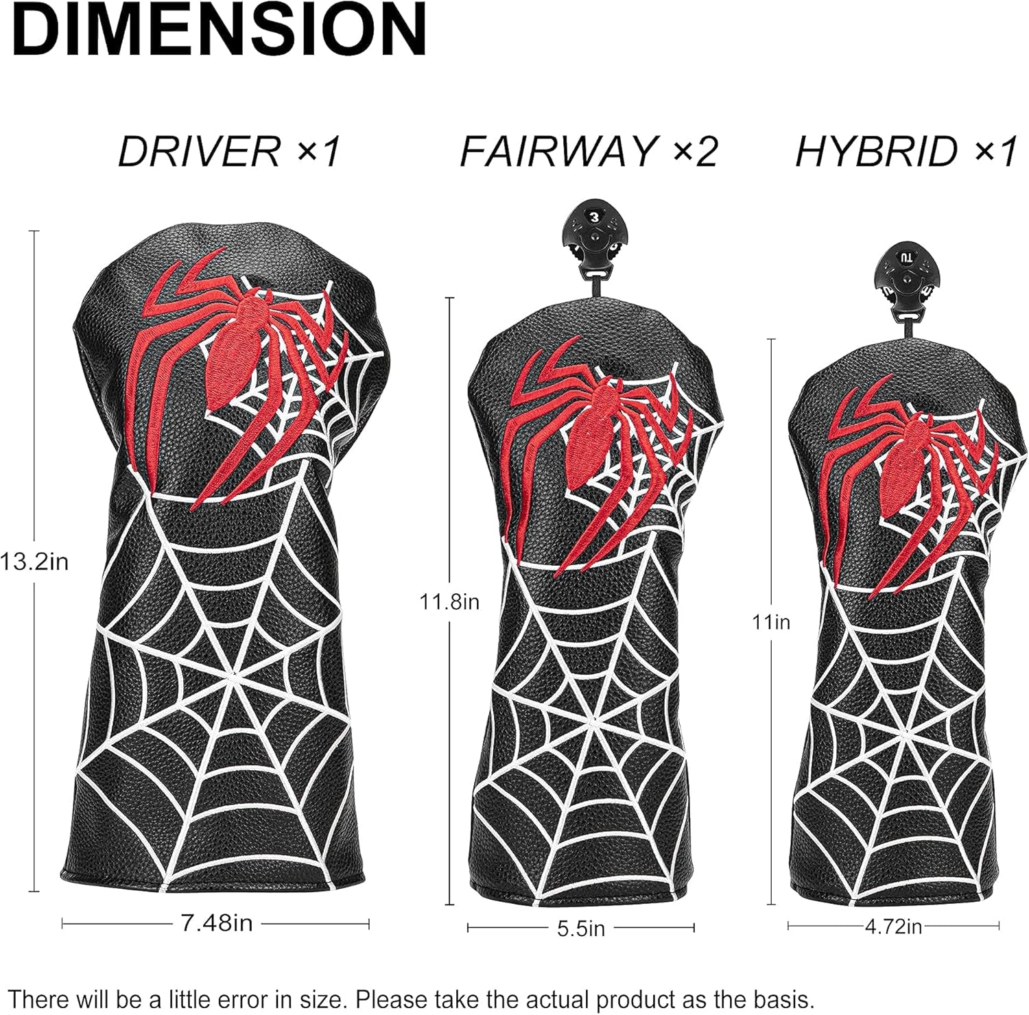 Golf Head Covers for Woods Fits All Drivers Golf Clubs Premium Leather Spider Embroidery 1 3 5 UT Interchangeable ID Tags Durable Classic Black