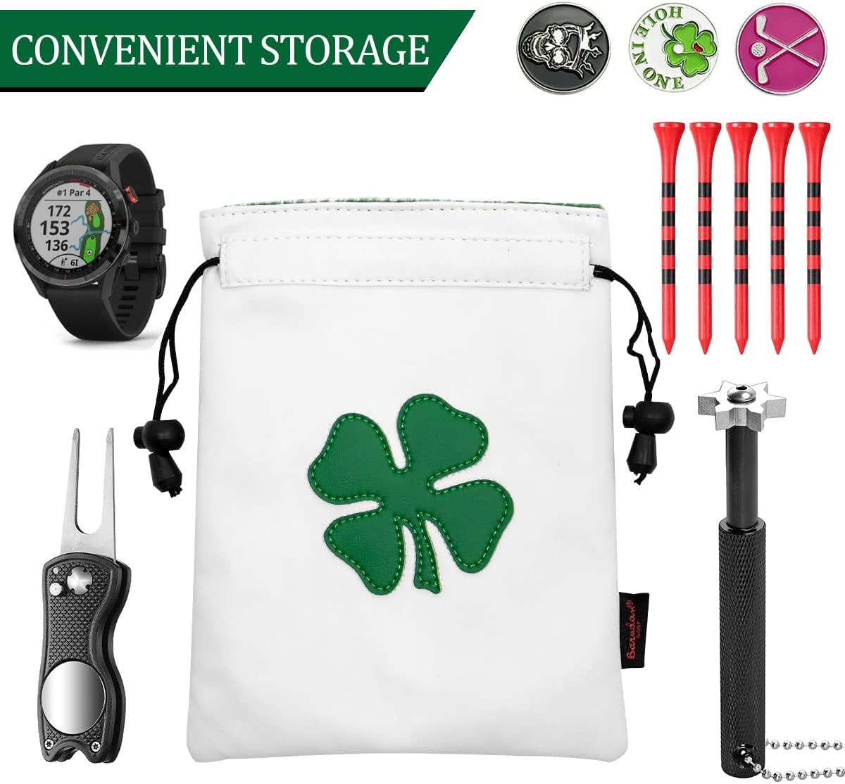 Leather Golf Tee Pouch with Drawstrings - Valuables Bag for Men & Women