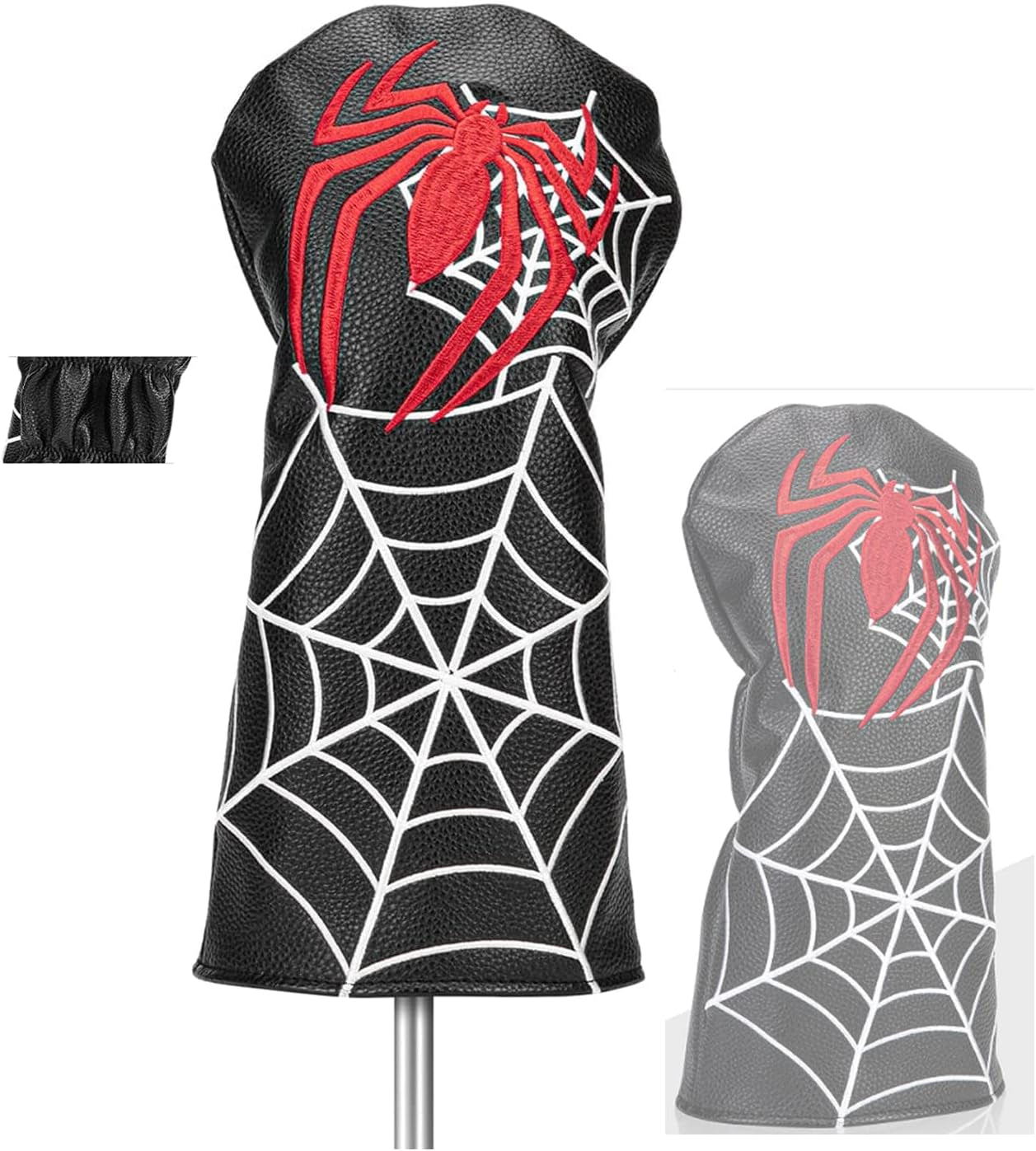 Golf Head Covers for Woods Fits All Drivers Golf Clubs Premium Leather Spider Embroidery 1 3 5 UT Interchangeable ID Tags Durable Classic Black