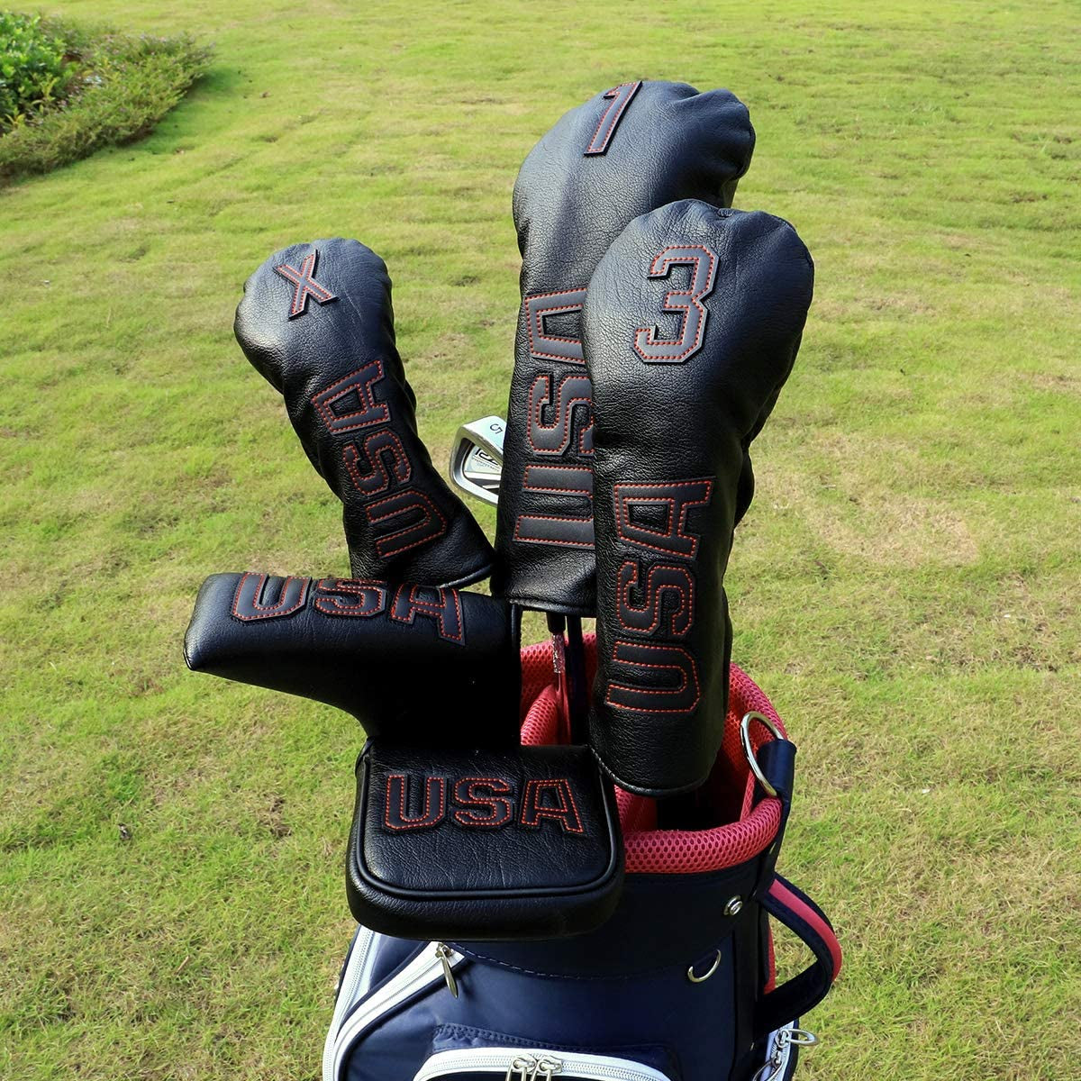 Golf Club Head Covers,Usa Golf Driver Headcover Fariway Wood Covers Hybrid Head Covers 3 Wood Headcover Leather Golf Headcover with Number Tag for All Brand